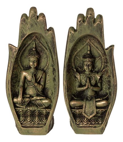 Estátua Mão Buda Hindu Em Resina Verde Oliva