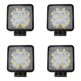 Kit 4 X Faros Auxiliar Cuadrado 9 Led 27w 12-24v Agro Auto