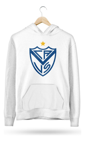 Buzo Canguro Club Velez Sarsfield Escudo En Pecho Blanco