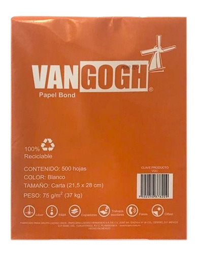 Papel Bond Tamaño Carta Vangogh Paquete 500 Hojas