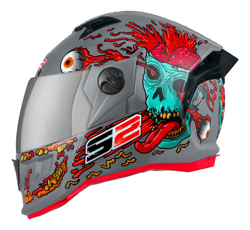 Capacete Fechado Stealth Zombie Brilhante Vis. Cromada