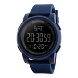 Relógio De Pulso Skmei 1257 Com Corpo Azul,  Digital, Para Masculino, Fundo  Preto, Com Correia De Poliuretano Cor Azul, Subdials De Cor Cinza, Ponteiro De Minutos/segundos Cinza, Bisel Cor Azul, Luz 