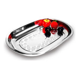 Baixela Oval Em Aço Inox Bandeja Para Servir 30 Cms Kehome