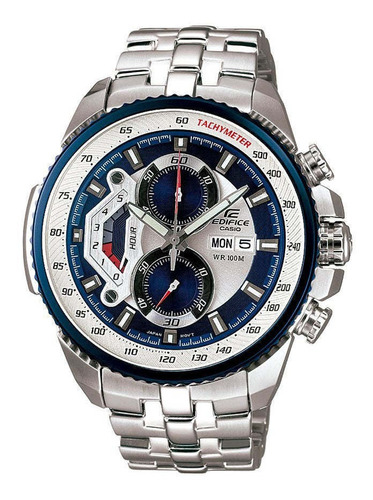 Reloj Casio Edifice Ef-558d-2avudf Hombre Color De La Correa Plata Color Del Bisel Azul Color Del Fondo Azul