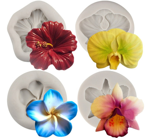 4pcs Molde Silicon Flor De Hibisco Orquídea Plumeria Fondant