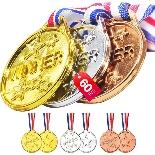 60pzs Medallas Plástico De Oro/plata/bronce Para Ganadores