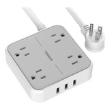 Regleta Con 3 Puertos Usb, Cable De Extensión De 5 Pies, Enc