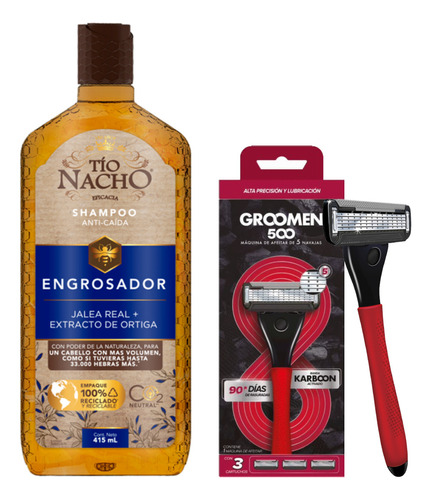  Pack Tío Nacho Shampoo Engrosador +máquina Groomen 500