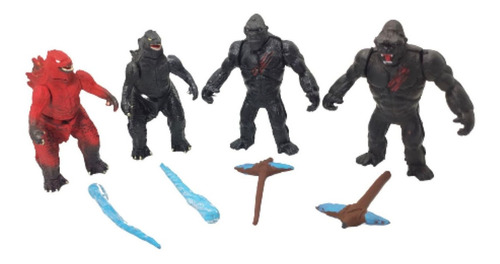 Juguete Godzilla Vs Kong Figuras 4pzs Negro Rojo Accesorios