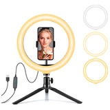 Ring Light Led 10 Pol 26cm Tripé De Mesa + Suporte Celular 