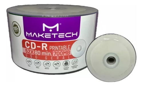 Cd-r 700mb - 80min - 1x-52x Printable Maketech - 50 Und.