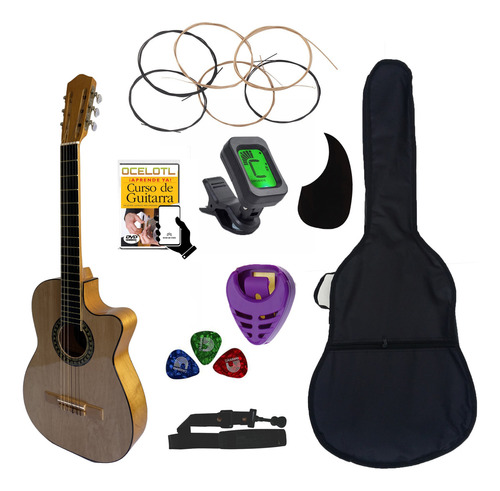 Guitarra Acústica Curva Ocelotl® Paquete Vital De Accesorios Color Miel Orientación De La Mano Derecha