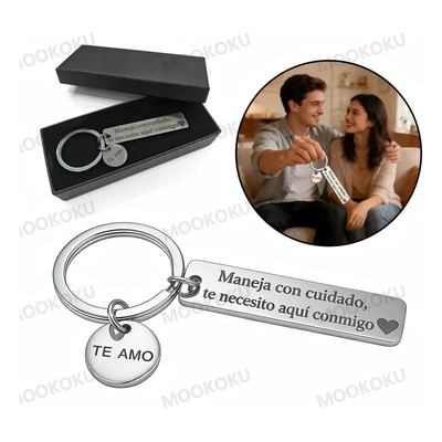 Llavero Acero con Mensaje + Caja Negra Regalo San Valentín Llavero De Te Amo Moda Acero Inoxidable Con Maneja Con Cuidado,te Necesito Aqui Conmigo Hombres Y Mujeres Regalos De San Valentín Plateado | Meses sin interés