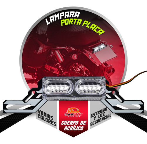 Porta Placa Para Moto Con Luz Led Estrobo Colores 