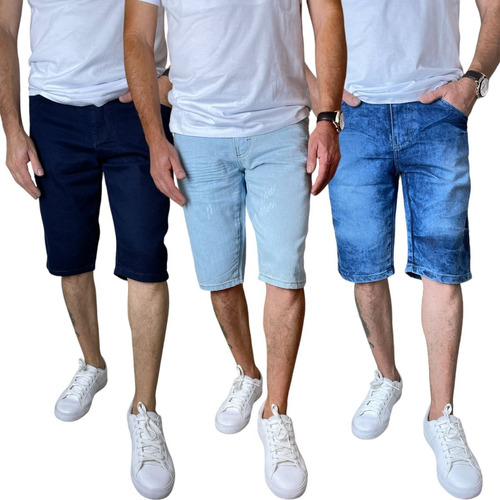 Kit 3 Bermudas Jeans Masculinas  34 Ao 54  C/ Nf-e