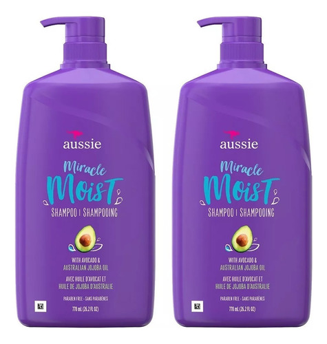 Kit 2 Shampoos Aussie Miracle Moist Avocado 778ml Cada