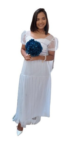 Vestido Branco Longo Noiva Civil Festa Cartório 