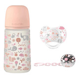 Set Biberon 9oz/270ml +chupon 0-6m +clip Memories Suavinex Color Rosa Set Memories 0-6 Meses