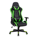 Cadeira Gamer Em Couro Pu Reclinável Pel-3019 Preta E Verde