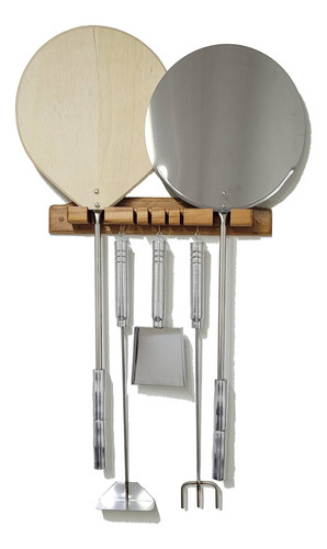 Kit 2 Pa Para Pizza Em Inox Madeira E Conjunto Limpeza Forno