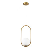 Lustre Pendente Oval Dourado Globo Vidro Leitoso C/ Led G9 110v/220v