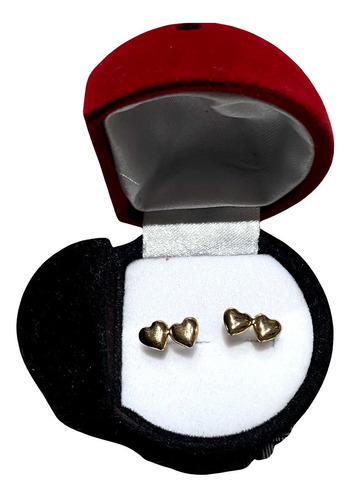 Aros Aretes De Oro 18k Doble Corazón Broche Seguro Delicado