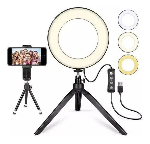 Aro De Luz Led 16cm Con Tripode De Mesa 