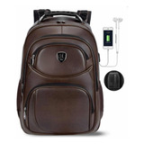 Mochila Couro Impermeável Executiva Notebook Usb Premium