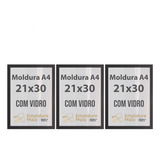 Kit 3 Molduras C/ Vidro A4 30x21cm Certificado Diploma Foto
