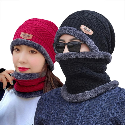 Touca Gorro+cachecol Pescoço Forrada Lã Frio Unissex Inverno