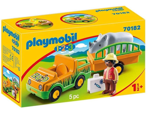 Playmobil 1.2.3 70182 Auto Rescate Del Zoo Rinoceronte Orig