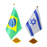 Bandeira Brasil E Israel Pedestal De Mesa Igreja Escritório