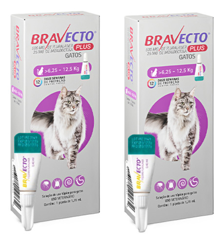 Bravecto Plus Gatos 6,25 A 12,5 Kg Transdermal Msd Kit C/02