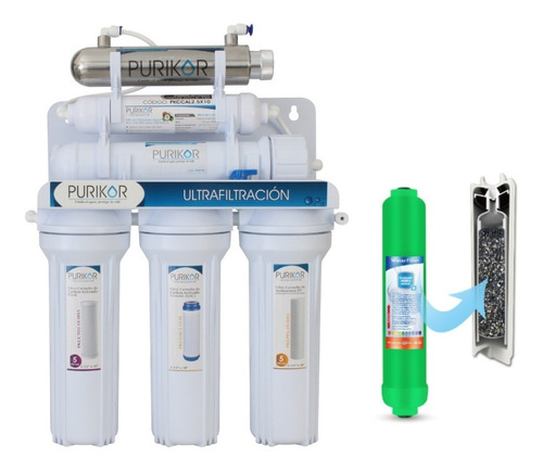Purificador De Agua Ultrafiltración Purikor 7 Etapas Luz Uv Incluye Adicional Filtro Alcalino Flujo 0.66 Gpm (2.5 Lpm)  