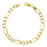 Pulsera Esclava 3x1 Figaro Diamantada Oro 10k 7m 21cm Italy Color Dorado Diámetro 7 Cm Largo 21 Cm