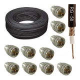 Kit Cabo Coaxial Rg58 Rolo 100m E 10 Conector Uhf Macho Reto