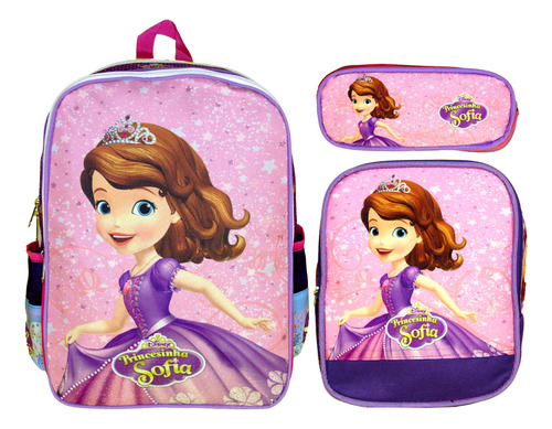 Kit Mochila Infantil Escolar Feminina Princesa Sofia Costas