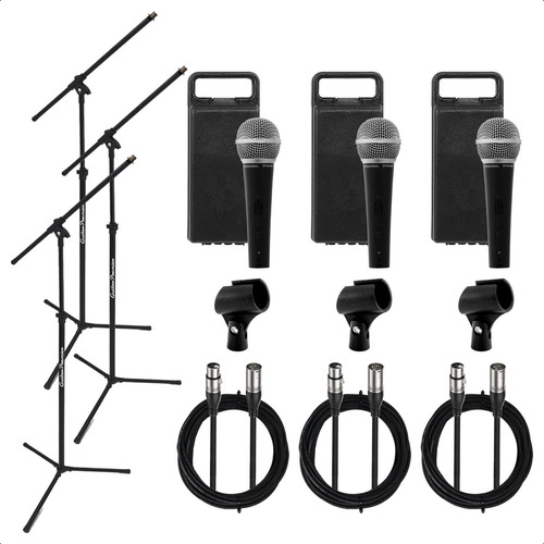 3 X Microfonos Sn58 Modelo Sm58 Pies Pipetas Cables Combo