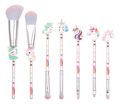 Juego De 7 Pinceles De Maquillaje De Unicornio Con Estuche  