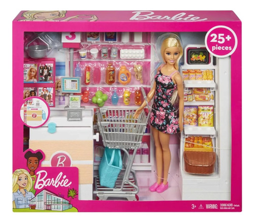 Playset Barbie Supermercado Con Muñeca 25pz Frp01 Pg