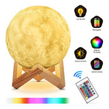 Lampara Luna Led Touch Recarcargable Base Madera Decorativa