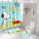 Snoopy Cortina De Ducha Alfombras De Baño, 4 Unidades