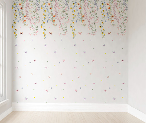 Papel De Parede Floral Rosa Borboletinha Infantil Pp500 M²