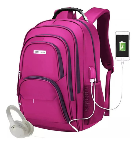 Bolsa Trabalho Viagem Impermeável Couro Carregador Usb/ Aux Cor Rosa