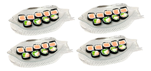 4 Petisqueira Peixe Vidro Para Servir Sushi Rodízio Buffet 