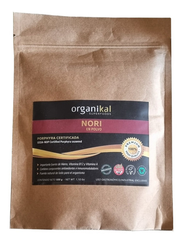 Alga Nori En Polvo Organikal Fuente Vitamina B12 X500 Grs