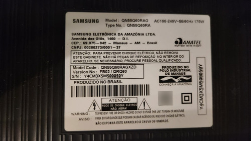 Quebrada - Tv Samsung Qn55q60rag Qled Para Retirada De Peças