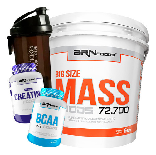 Hipercalorico 6kg + Bcaa 100g + Creatina 100g + Fuel Shaker Sabor Morango