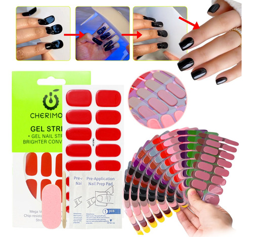 Sticker Uñas Gel Cherimoya Strips Curado Con Cabina Uv Led