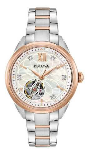 98p170 Reloj Bulova Mec Automatico Diamante Plateado/rosado